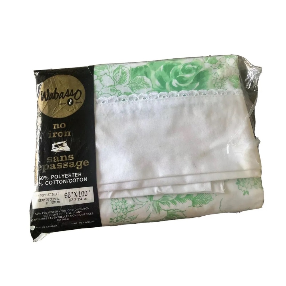 Vintage Floral Flat Sheet Twin Size Eyelet Trim Farmhouse Cottage NEW OLD STOCK